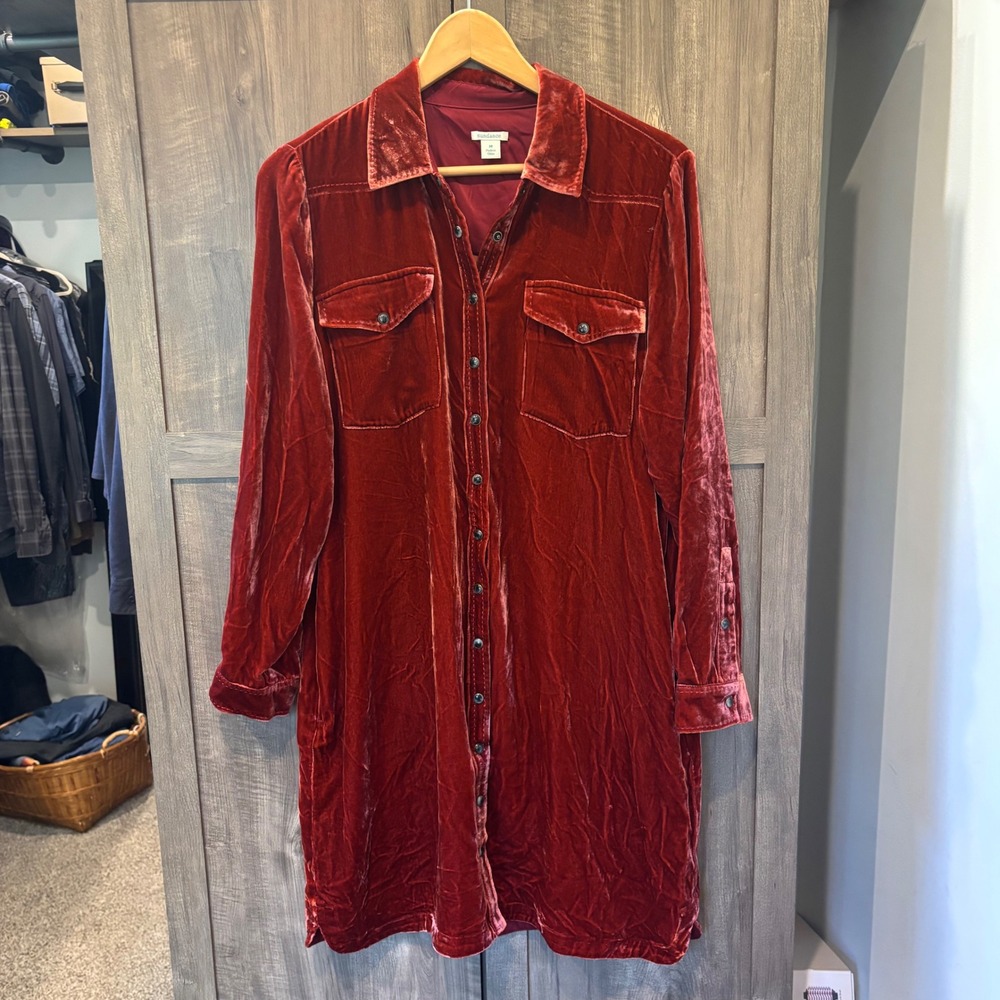 Sundance Velvet Silk Blend Shirt Dress Rust Orange Button Front Pockets Medium